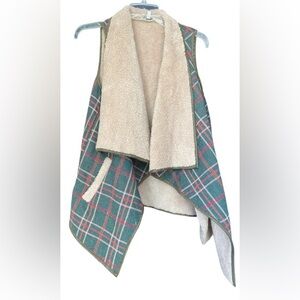 JODIFL Green and Read Plaid Sherpa Lined Oversized Vest with Pockets
